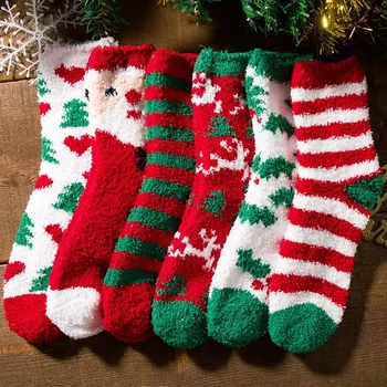 Горещи коледни двойки етаж чорапи вълна кръг жените есен зима плюс вълна дебели топли месец чорапи