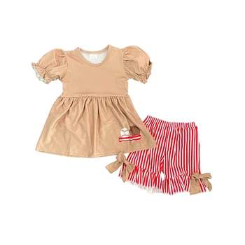 Горещи продажба детски дрехи момичета костюм мода бебе бейзбол къс ръкав шорти костюм съвпадение гащеризон едро карирана комплект