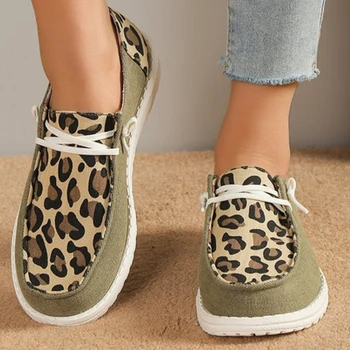 Дамски леопард печат платно обувки пролетта кръг Toe случайни мокасини лек нехлъзгащи голям размер маратонки Zapatos De Mujer