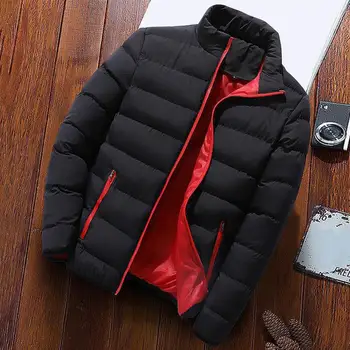 Две странични джобове с цип палто зимни мъжки подплатени палто дебел ветроупорен топло яке със стойка яка цип затваряне пълен цип