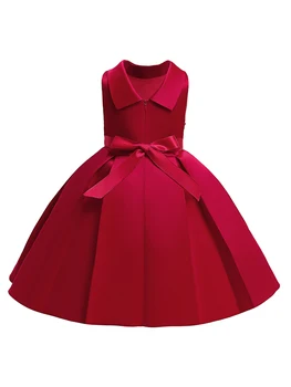 Детски малки момичета Bowknot Star пайети без ръкави пачка рокля принцеса рожден ден конкурс сватбена рокля рокли (червен 5-6