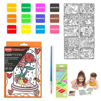 Джобна книжка за оцветяване Книги за оцветяване на вода за малки деца Преносима акварелна книга с бои и четка за деца на 3 години