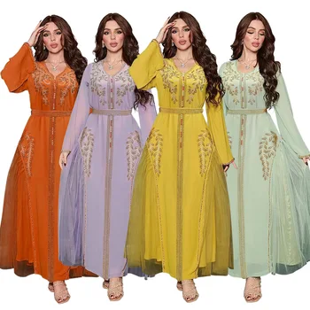 Ейд Рамадан Мюсюлмански жени рокля бродерия дантела ретро Abaya парти дълга рокля Мароко Кафтан елегантен вестидос Дубай Турция халат