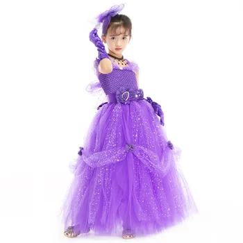 Елегантни лилави кралско синьо цвете момиче рокли за сватбено тържество детска рокля косплей вечерно парти Tutu рокля