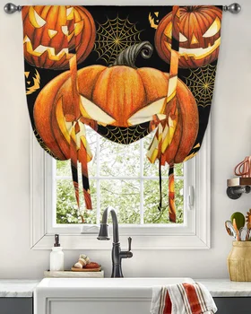 Есен Хелоуин тиква кленов лист папийонка завеси за хол спалня модерен вратовръзка прозорец завеса кухня къси завеси