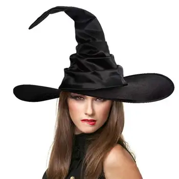 Жени плисирана вещица шапка стилен Хелоуин вещица шапка за маскарад парти косплей широка периферия черна шапка костюм доставки мек