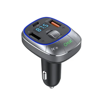 Зарядно за кола Bluetooth 5.0 FM предавател PD 30W + QC3.0 Мощен двоен микрофон Bluetooth свободни ръце със 7-цветна подсветка