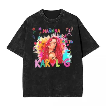 Изпрани тениски Karol G Bichota музикален певец хип-хоп реколта тениски Harajuku улично облекло памук печатни върхове тениски за мъже жени