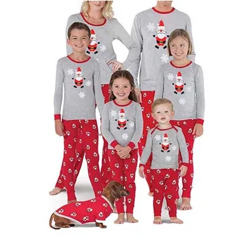 Коледа семейство съвпадение пижами комплект мъже жени деца спално облекло нощно облекло Дядо Коледа отгоре + дъна памук облекло комплект плюс размер