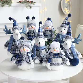 Коледа син плат телескопичен снежен човек кукла празник подарък сцена декорация парчета коледна украса рожден ден подарък