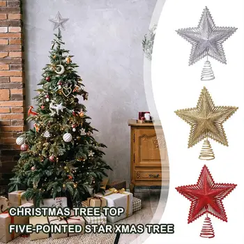 Коледно дърво Топ петолъчна звезда Коледна украса Висулка Качество Сложни празнични занаяти Висока коледна тел U1R9