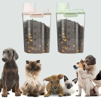 Кучешка купа Кутия за кучешка храна Кофа за подаващо устройство за котки Контейнер за храна за домашни любимци Контейнер за съхранение на храна Измервателна чаша Голям капацитет Ориз запечатан барел
