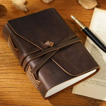 Луда конска кожа ретро пътешественик бележник кожена тетрадка чиста ръчно изработена книга с подвижни листа телешка дневник книга тетрадки