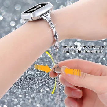 Луксозен Rhinestone Watchband с часовник съвместим вещица Apple Watch, обрат регулируем часовник замяна лента каишка за жени