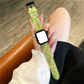 Луксозна реколта кожена каишка за Apple Watch Band Series 7 6 SE 5 4 3 За iwatch 41 45 38 40 42 44 MM Аксесоари за бизнес часовници
