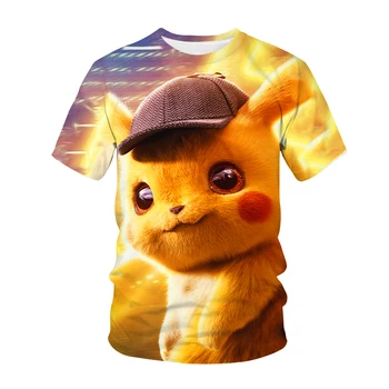 Лятна дишаща и бързосъхнеща kawaii Pikachu креативна печатна детска тениска за улична мода за 3-14 години...