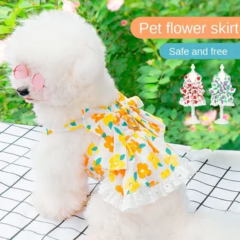 Лятна флорална кучешка рокля с пръстен каишка принцеса рокля домашни любимци дрехи за малки кучета тънки рокли кученце цвете пола за чихуахуа