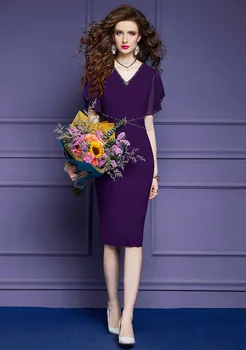 Лято Дамски луксозни мъниста лилави рокли за абитуриентско парти 2023 Елегантна дамска офис роба плюс размер 4XL Официален повод