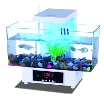 Многофункционален изглед и възхищение екологичен аквариум USB настолни аквариуми мини резервоар за риба с мини настолна лампа / календар и т.н