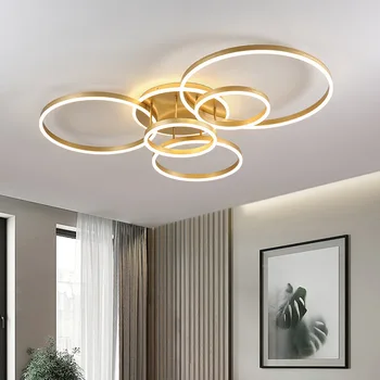 Модерна LED кръгла таванна лампа Nordic Rind таван монтирана светлина за спалня хотел коридор декор бяло злато алуминиев полилей