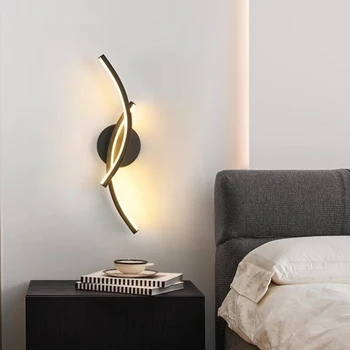 Модерна LED лампа за стена черно бяло дълго лентово осветление за спалня Нощно шкафче Всекидневна Хотелска стая Стенна декорация Лампи Led светлини