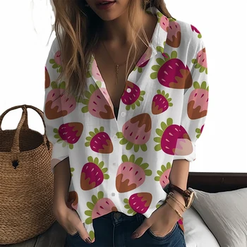 Модна тенденция Дамски ризи Плодови 3D принтирани дамски ризи Ежедневни уникален стил Дамски ризи Летни нови дамски ризи