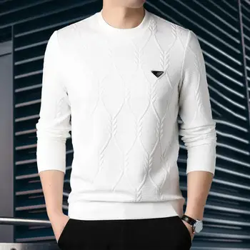 Мъжки плътен цвят суитчър мъжки плюс размер плътен цвят суитчър с апликация детайл еластичен маншет топла зима пуловер за средата