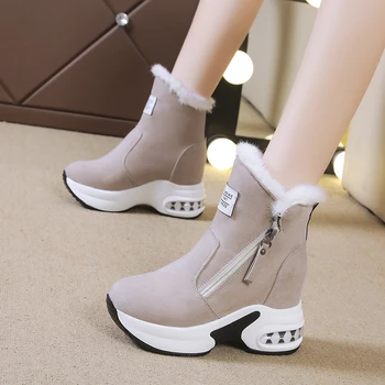 Нов глезен обувка за жени топло плюс плюшени зимни сняг ботуши цип жена обувка вътрешни увеличаване ботуши Botas Mujer