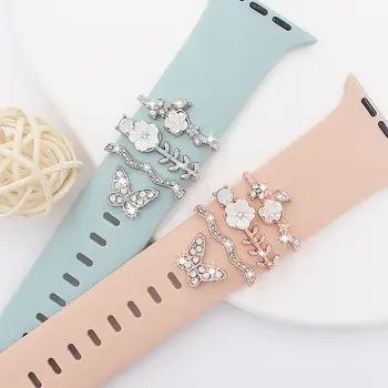 Нов диамантен орнамент метални талисмани силиконова каишка декоративен пръстен за Apple Watch Band декор аксесоари за iwatch гривна