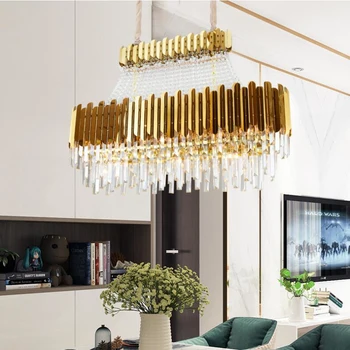 Нов луксозен кристален полилей модерен ресторант полилей злато хол спирала стълбище вила LED светлини
