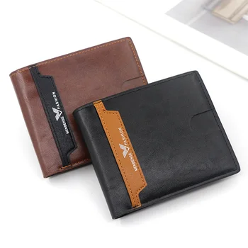 Нов мъжки портфейл PU кожа Два пъти свободно време Чанта Мъжки Кратко Поставете Card панта голям капацитет случайни мода