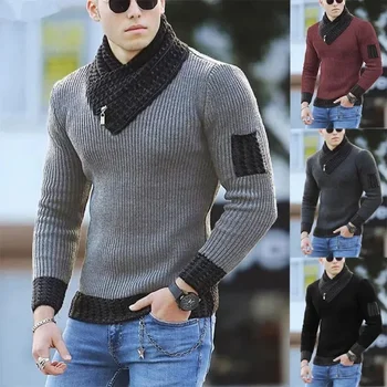 Нова есен зима мъже случайни реколта плетен пуловер вълна поло извънгабаритни 2023 корейски мъже топло памук пуловери пуловери