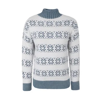 Ново през есента зима плетени половин водолазка празнична Коледа пуловер жени 2023 дълъг ръкав топло пуловер снежинки трикотаж