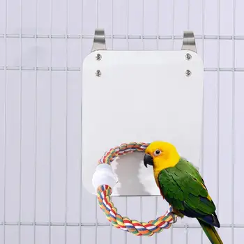Папагал играчка за сиви папагали Цветно висящо огледало за птици с въже Костур Жизнена играчка за папагали Неразделки за папагал