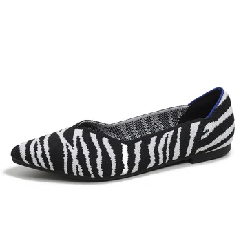 Плетени плетени плоски обувки за жени Дамски обувки Дамски меки удобни еластични тъкани Горен материал Дамски обувки за ходене Леко тегло