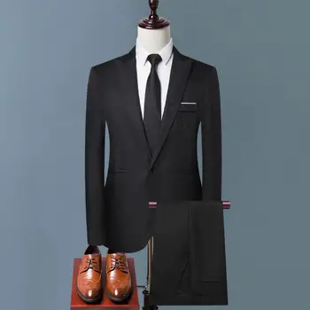 Плътен цвят Бизнес работно облекло Мъжки панталони Комплект професионални мъжки бизнес работни облекла Slim Fit Mid-rise панталони в плътен цвят Long