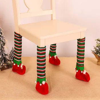 Покривка за крака на маса Декорация за дома Коледна украса 41.5x 17cm Червени феерични крака, подходящи за повечето столове Раирани елфи