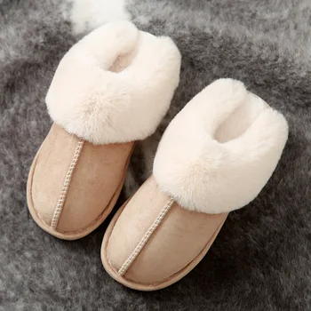 Популярни памучни чехли за жени през есента и зимата Домакински двойки, за да се стоплят, да се хранят с домашна ярост и трансгранични памучни обувки