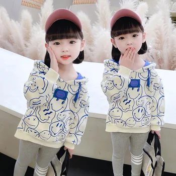 Пуловер за момичета Пролет и есен Детски модни дрехи с качулка Бебешки дрехи Върхове