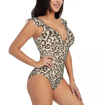 Разрошени едно парче бански жени леопард кожата печат секси дантела нагоре монокини бански момиче плаж бански костюм