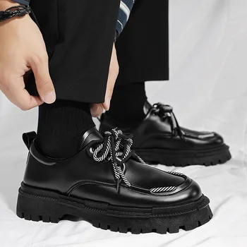 Реколта черна кожа глезена ботуши Мъжка мода Леки ежедневни ботуши Мъжки работни обувки Есенни и зимни ботуши Мъже