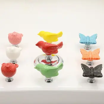 Самозалепваща се тоалетна преса Творческа керамика Цветен бутон за промиване на резервоара Пеперуда птици тоалетна бутон баня стая декор