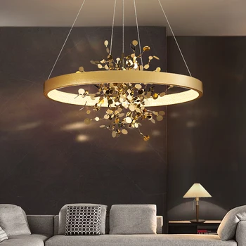 Скандинавски пръстен полилей неръждаема стомана злато черно висящи светлина за трапезария спалня магазин кафе дома дизайн светлина