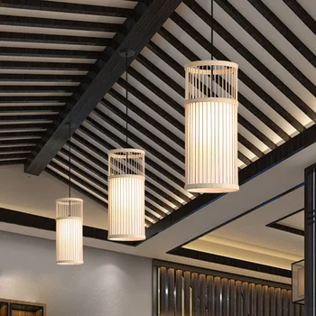 Стая лампа японски висулки светлини модерен бамбук ръчно тъкани бамбук изкуство полилей бамбук фенер полилей спалня трапезария