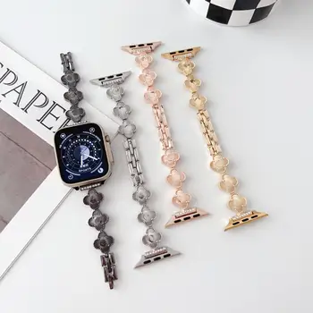 Стилна детелина верига диамант метален часовник каишка за Apple Watch серия 4 5 6 7 8 Ultra SE тънък луксозен маншет за iWatch