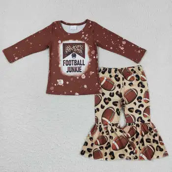 Търговия на едро Детски дрехи Гореща продажба Бебе Момичета Дрехи Ръгби леопард печат дълъг ръкав панталони костюм деца boitiuqe облекло