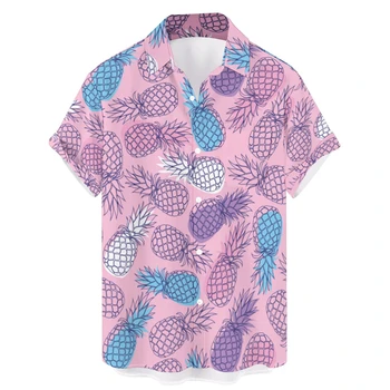 Хавайски ризи Плодов ананас 3d принт риза Лятна ежедневна мода Свободни къси ръкави Върхове Хавайска риза за мъжко облекло