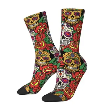 Цветя Захарен череп модел Мъжки чорапи за екипажа Унисекс забавно Ден на мъртвите Пролет Лято Есен Зима Рокля Чорапи