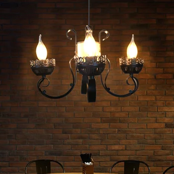 американски ретро таванско помещение дървена настолна лампа скандинавска трапезария полилей хол спалня висулка лампа E14 черно осветление