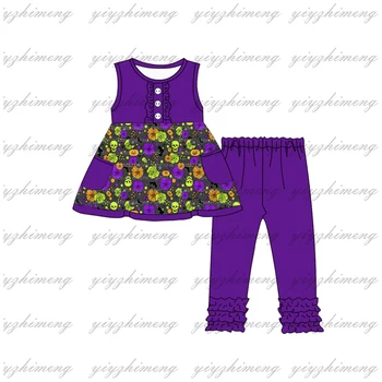 бебе - момиче Хелоуин детски панталони комплект бутик Pumkin призрак печат дълъг ръкав плат лилави панталони красиви детски екипировки